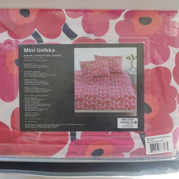 🎁marimekko Mini Unikko T200 RED QN Sheet Set COO - Queen Sheet Set - Picture 3 of 9